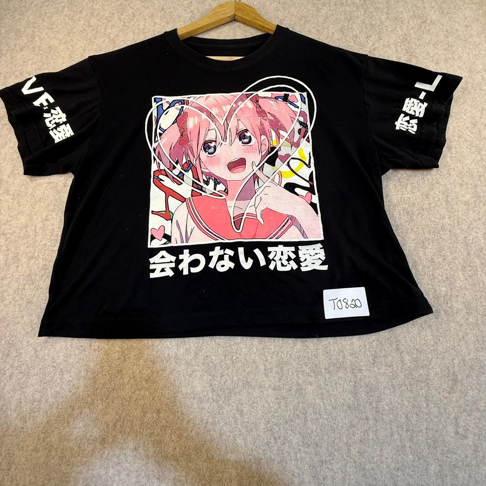 Weekend Warriors Anime Girl Graphic T-Shirt Black Japanese Kanji Streetwear L